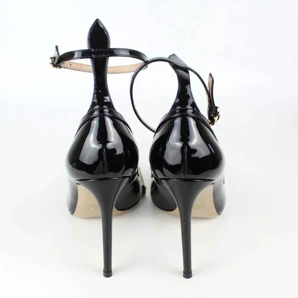 NEW Valentino Garavani Patent Leather Ankle Strap Stiletto Pumps Black EU 41
